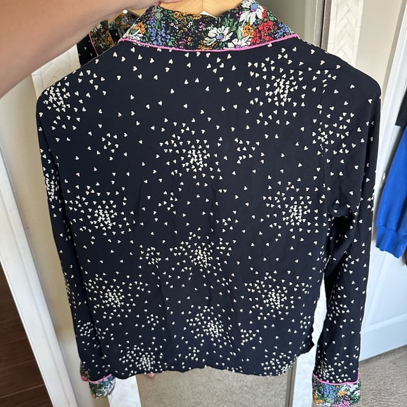 Anthropologie Boho Floral Trim Black Pajama Top - Picture 3 of 4